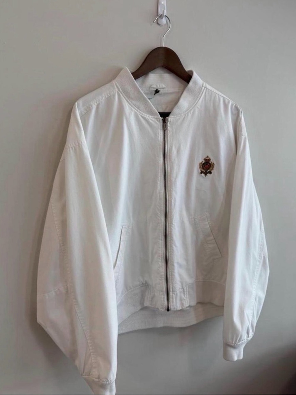 Vintage Hunting Horn Classics White Bomber Jacket | Boxy Size L